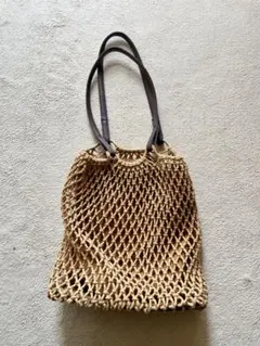 メッシュ編み込みバッグ ベージュxブラウン