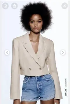 ZARAザラリネンブレンド クロップドブレザーカーディガン