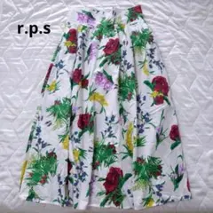 r.p.s ロングフレアスカート 花柄　総柄　派手　昭和レトロ　白