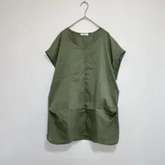 TRUDEA♡Vネック プルオーバーブラウスト サイドギャザー コットン Lのサムネイル