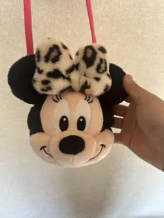 ミニーマウス ポーチ ヒョウ柄リボン付き