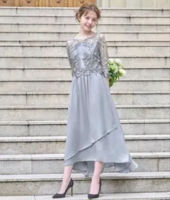 GIRLレース切替えシアー フレア ロング 結婚式 ワンピースのサムネイル