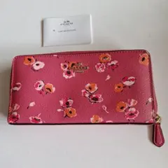 COACH 花柄 ロゴ 総柄 プリント 　ラウンドファスナー財布