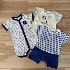 男の子ベビー 夏用 半袖 ロンパース 3点セット 60-70