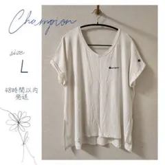 Champion チャンピオン Vネック Tシャツ ホワイト Lサイズ