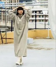 MODE NORM CORE フリースミリタリーマキシワンピース　ベージュ　M