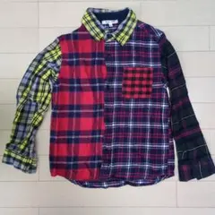 GLOBAL WORK チェック柄パッチワークシャツ XL