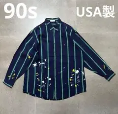 90s USA製 ペイント ストライプシャツ ペンキ加工 雰囲気系 リメイクのサムネイル