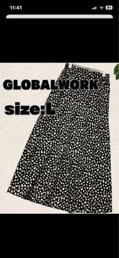 GLOBAL WORK ドット柄Aラインスカート L 黒白 裏地付