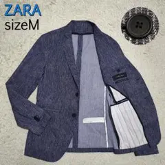 【極美品】ザラZARA・ジャケット・ストレッチ・くすみブルー・ストライプ・Mのサムネイル