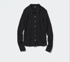 ユニクロ　メリノリブポロカーディガン　ブラック　Lサイズ