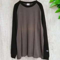 美品 チャンピオン 長袖ラグランTシャツ 綿 クロ×グレー M