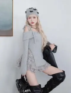 【タグ付き】ダーリッチランダムフリルニットセットアップ グレー