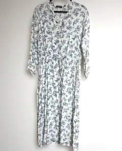 MouthValley　小花柄ノーカラーシャツワンピース