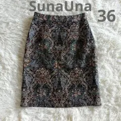 36 SunaUna スーナウーナ 花柄タイトスカート ひざ丈　上品　エレガント
