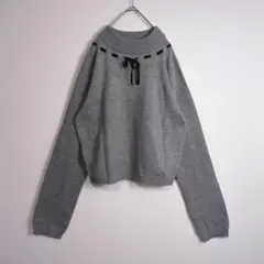 ニット セーター (L) クロップド丈 Y2K リボンデザインボトルネック 古着