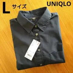 新品 ユニクロ レディース エクストラファインコットンロングシャツ L ネイビー