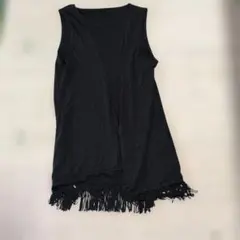 ブラックフリンジノースリーブベスト