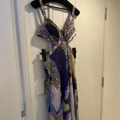 CROIXX ビジュー付き 紫・豹柄、ロングドレス