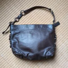 【美品】コーチ　ショルダーバッグ　シルバー金具　ロゴ型押し　レザー　ブラウン