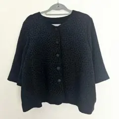 ノーカラー ブラウス ジャケット 柄ボタン 五分袖 ドット柄 レトロ ガーリー