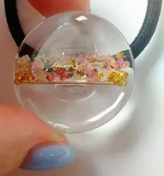 お花♡サークルシリーズ！ レジン ヘアゴム ドライフラワー パープル