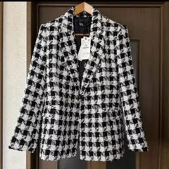 最終セール❣️【新品未使用】ZARA テーラードジャケット L 白黒チェック