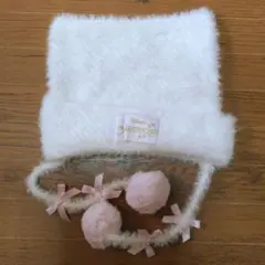 おしゃれキャット　マリー　ニットキャップ　ニット帽　白ピンク リボン＆ボンボン