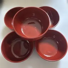赤い汁椀 5個セット　うどんのサムネイル