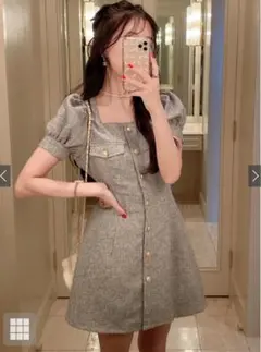 ツイードスクエアネックフレアミニワンピース［tg647］