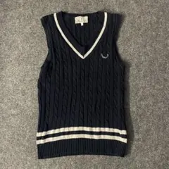 vintage ニットベスト　ケーブル編み　古着　y2k ネイビー　ホワイト
