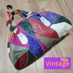 ボストンバック　ヴィンテージ　古着　70S　レトロ　パッチワーク　レザー