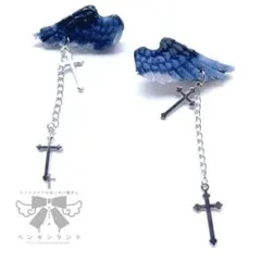 堕天使の翼 ヘアクリップ 2個セット　クリアブラック　十字架シルバーチェーン