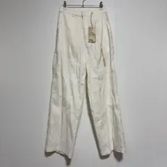 タグ付き未使用品 無印良品 ヘンプ混ストレッチ ストレートパンツ S オフ白