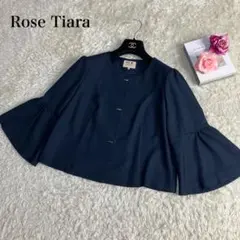 美品✨ローズティアラ　ノーカラージャケット　フレアスリーブ　七分袖　ネイビーのサムネイル