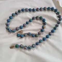 ハンドメイド青い花柄ガラスネックレス