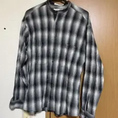 90s Perry Ellis シャドーチェック オンブレ バンドカラーシャツ