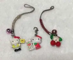 ハローキティ根付ストラップ3個まとめ売り はとバス 山梨 ヤクルトミルミルコラボ