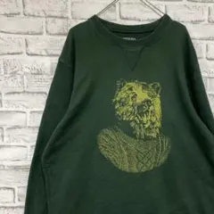 スウェットトレーナー　アニマル　古着ヴィンテージ　グリーンL 1225