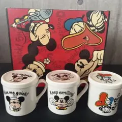 【未使用箱付き】ディズニーミッキーマウスマグカップ蓋付き3個セットペア