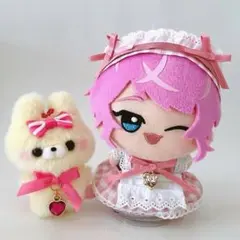 ぬい服/ちびぐるみ/ピンク/メイド服/ギンガムチェック10-12cmヘッドドレス