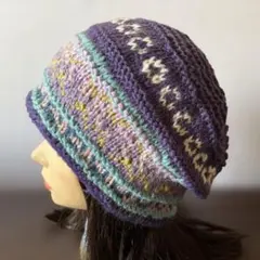 ビーニー ニットキャップ　クラッシャーハット クロシェハット　ニット帽　柄編み