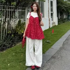 赤と白の水玉模様の半袖シャツセット