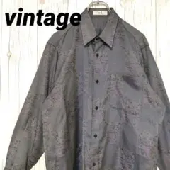 ヴィンテージ 柄シャツ 総柄 シルク混 日本製 光沢感 L パープル