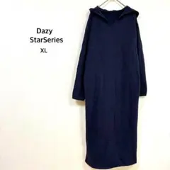 【デイジー シーイン】ニットワンピース XL 紺 ロング丈 フード付 セーター