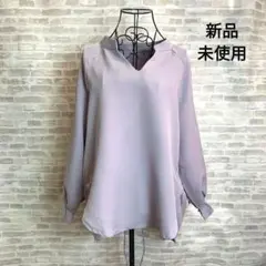 MS049 新品 Vネック ブラウス バックスリット グレージュ