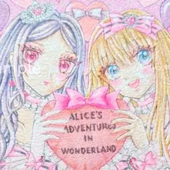 手描きイラスト　オリジナル　創作　原画　『ピンクの国へようこそ！』アリス　女の子