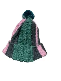 カラフル編み物冬用帽子 ポンポン付き