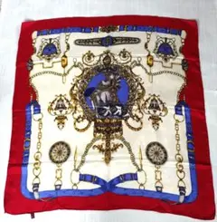 レトロスカーフ　ZENYOREN ベルトチェーン柄シルク100%レッドカラー系
