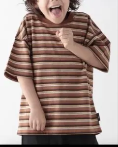 【新品タグ付き】グローバルワーク ブラウンストライプTシャツのサムネイル